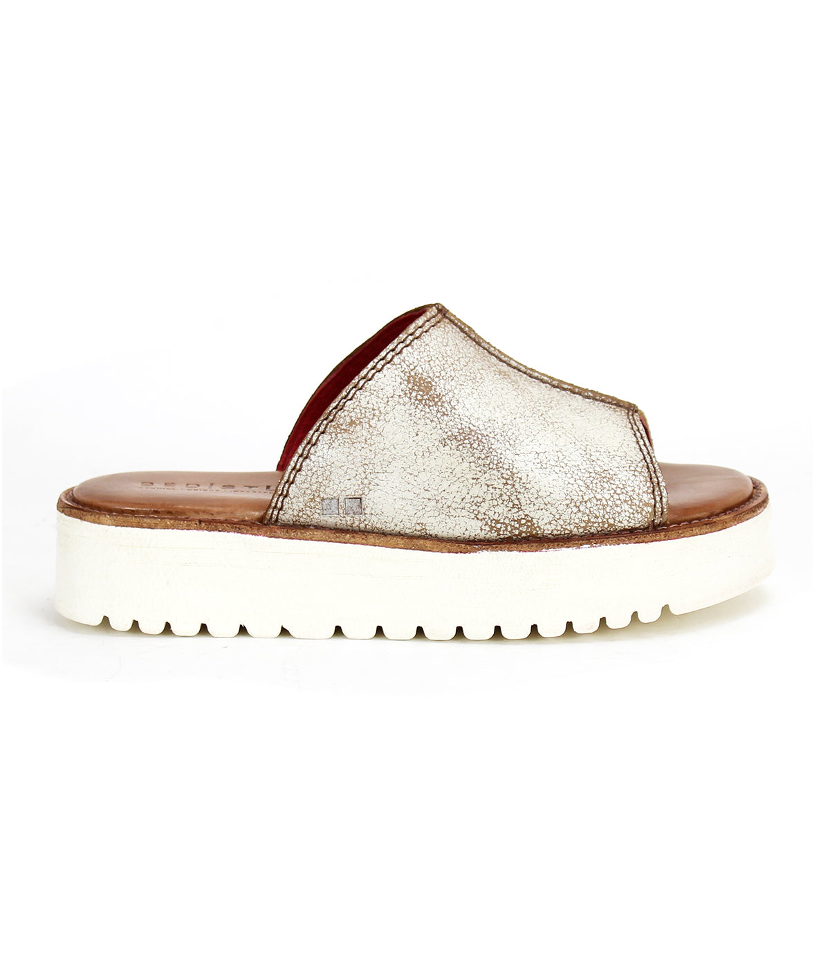 A stylish and comfortable Fairlee II leather slide sandal from Bed Stu, in white and brown.