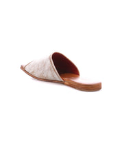 The Bed Stu Gailee is a comfortable beige leather slide with a closed toe, flat brown sole, and cushioned footbed, shown angled on a white background.