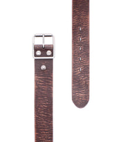 The Bed Stu Hobo men's belt features brown textured leather and a silver metal buckle with adjustable sizing holes, shown on a white background.