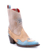 A Hyperspeed by Bed Stu women's cowboy boot with a blue and beige color.
