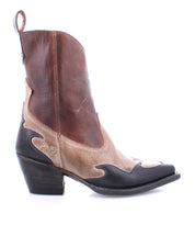 Handcrafted Hyperspeed leather boot with brown and black accents for women by Bed Stu.