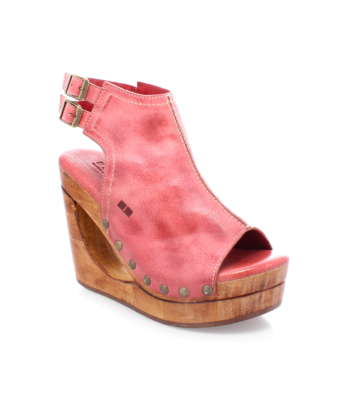Bed Stu's Imelda open-toe wedge shoe in pink.