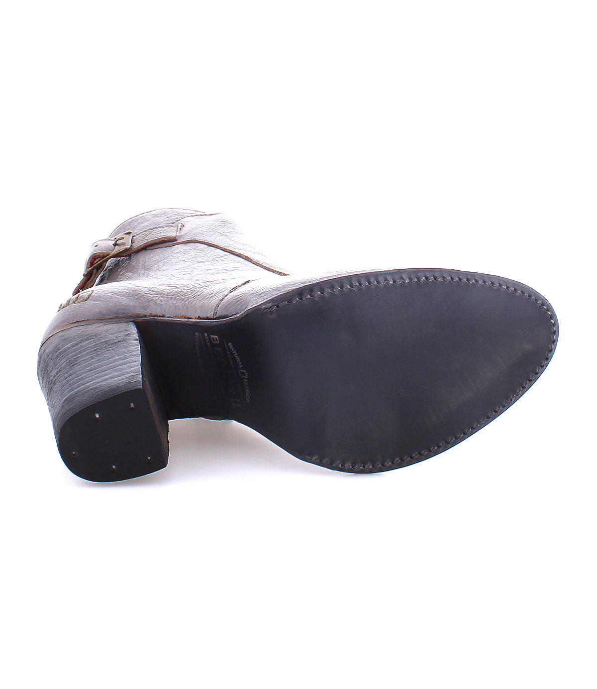 Isla brown leather dress shoe with a vintage buckle accent, viewed from its left side, against a white background by Bed Stu.