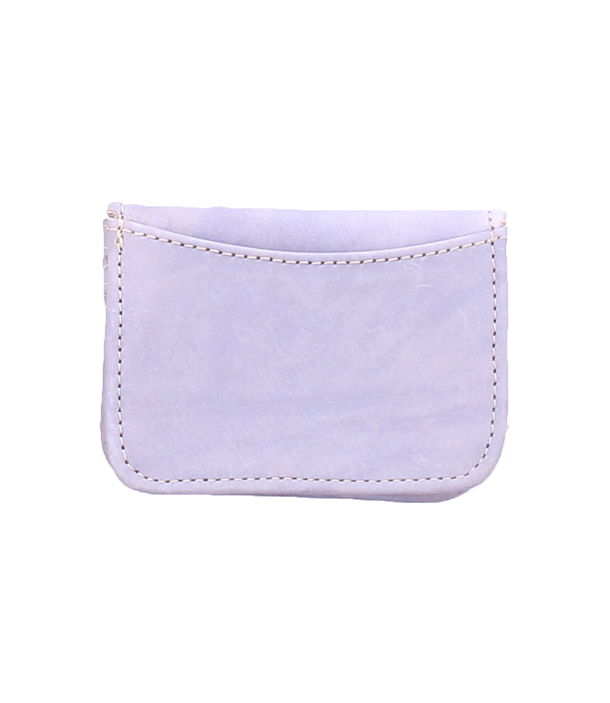 The Bed Stu Jeor is a compact, plain white leather card holder with visible stitching and a top opening, shown against a white background.