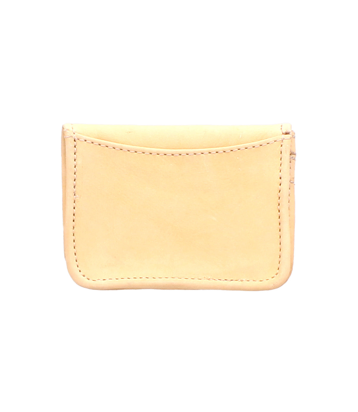 A plain, beige rustic leather card holder—Bed Stu's Jeor—features visible stitching and is photographed against a white background.