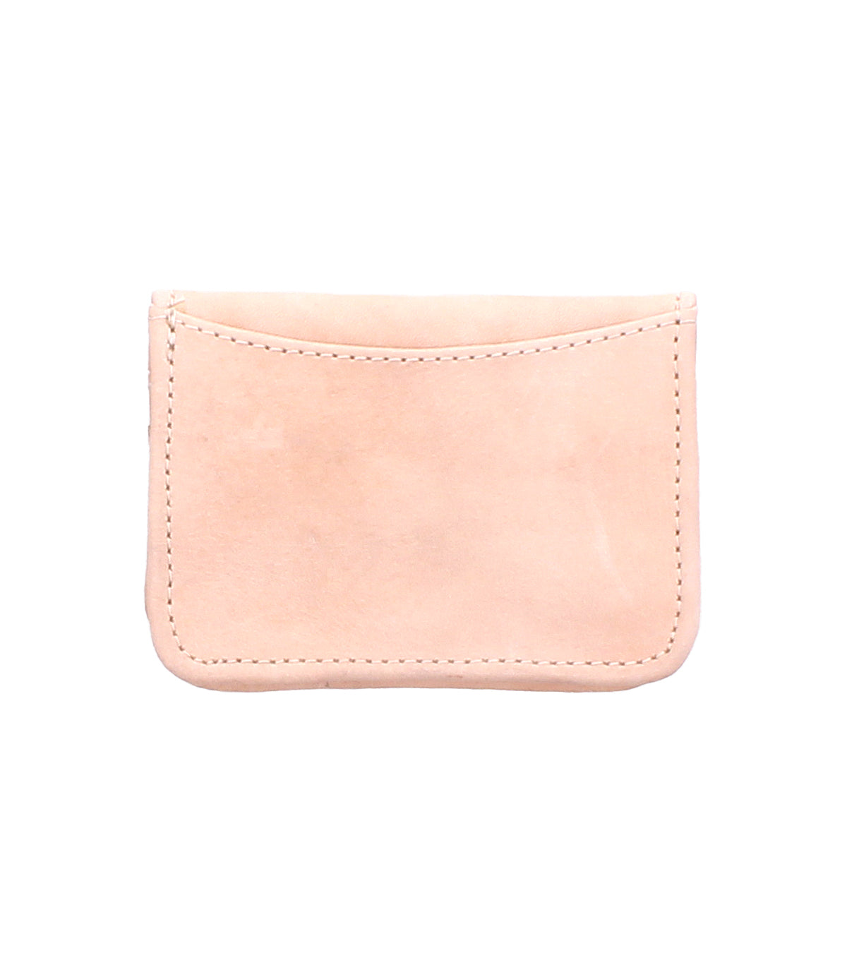The Bed Stu Jeor is a small, light beige rustic leather card holder with visible stitching and a single top pocket—perfect for everyday use.