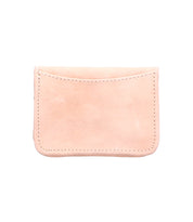 The Bed Stu Jeor is a small, light beige rustic leather card holder with visible stitching and a single top pocket—perfect for everyday use.