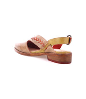 The Bed Stu Join sandal features brown leather, a low heel, pointed toe, open back, side stitching detail, and an adjustable ankle strap, displayed on a white background.