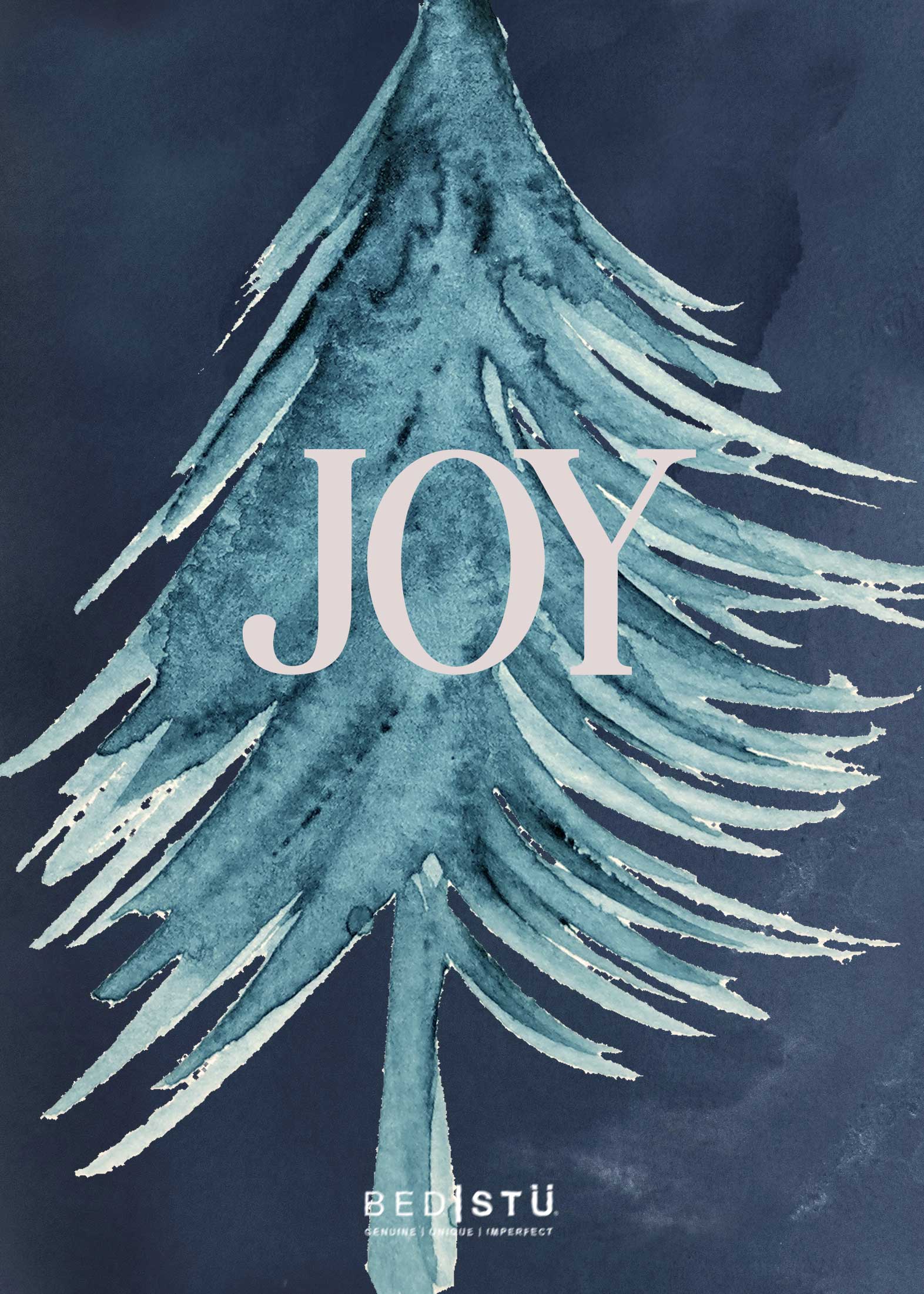 A Bed|Stü Christmas card with the word Joy on it.