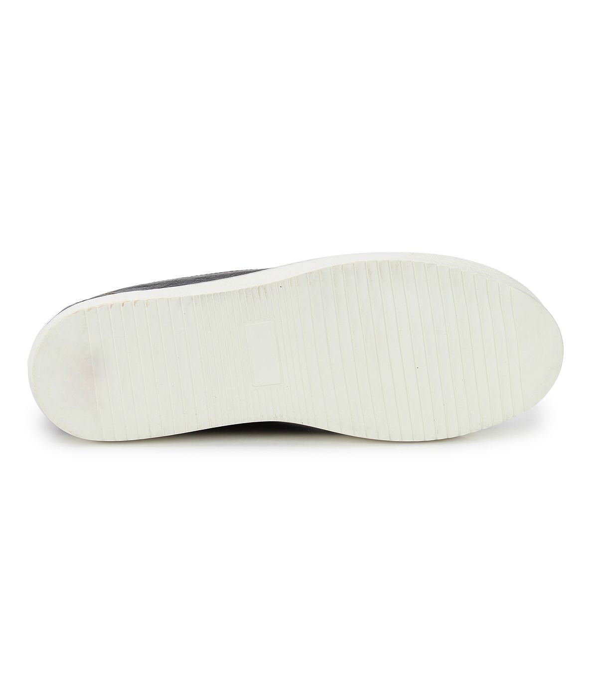 The image displays the white, ribbed-patterned sole of the Bed Stu Joyce II shoe, offering stylish comfort from a bottom view.