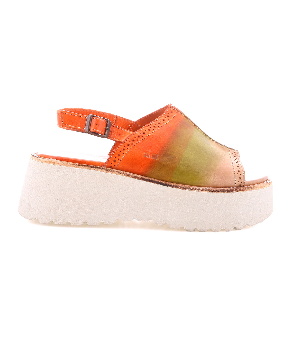 The Bed Stu Library is a black open-toe platform sandal with an adjustable ankle strap, thick black sole, and brown trim detail for a '90s retro vibe, shown against a white background.