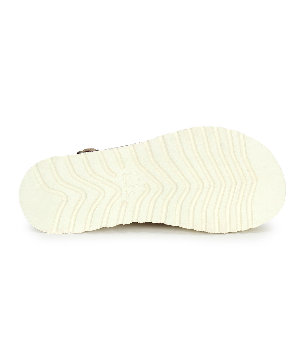 The image shows the white, textured sole of the Bed Stu Library platform sandal, photographed from below against a plain white background.