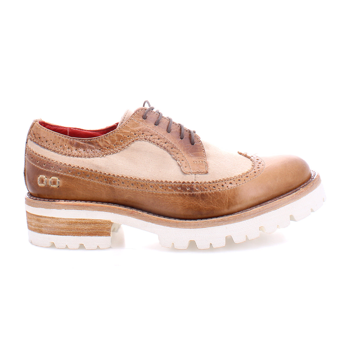 A retro chic men's Lita K III wingtip oxford shoe in tan and beige, perfect for the fall wardrobe by Bed Stu.