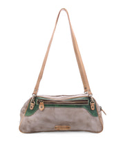 A grey and green color-blocked Bed|Stü Lorien compact shoulder bag with a top zipper and a long shoulder strap.