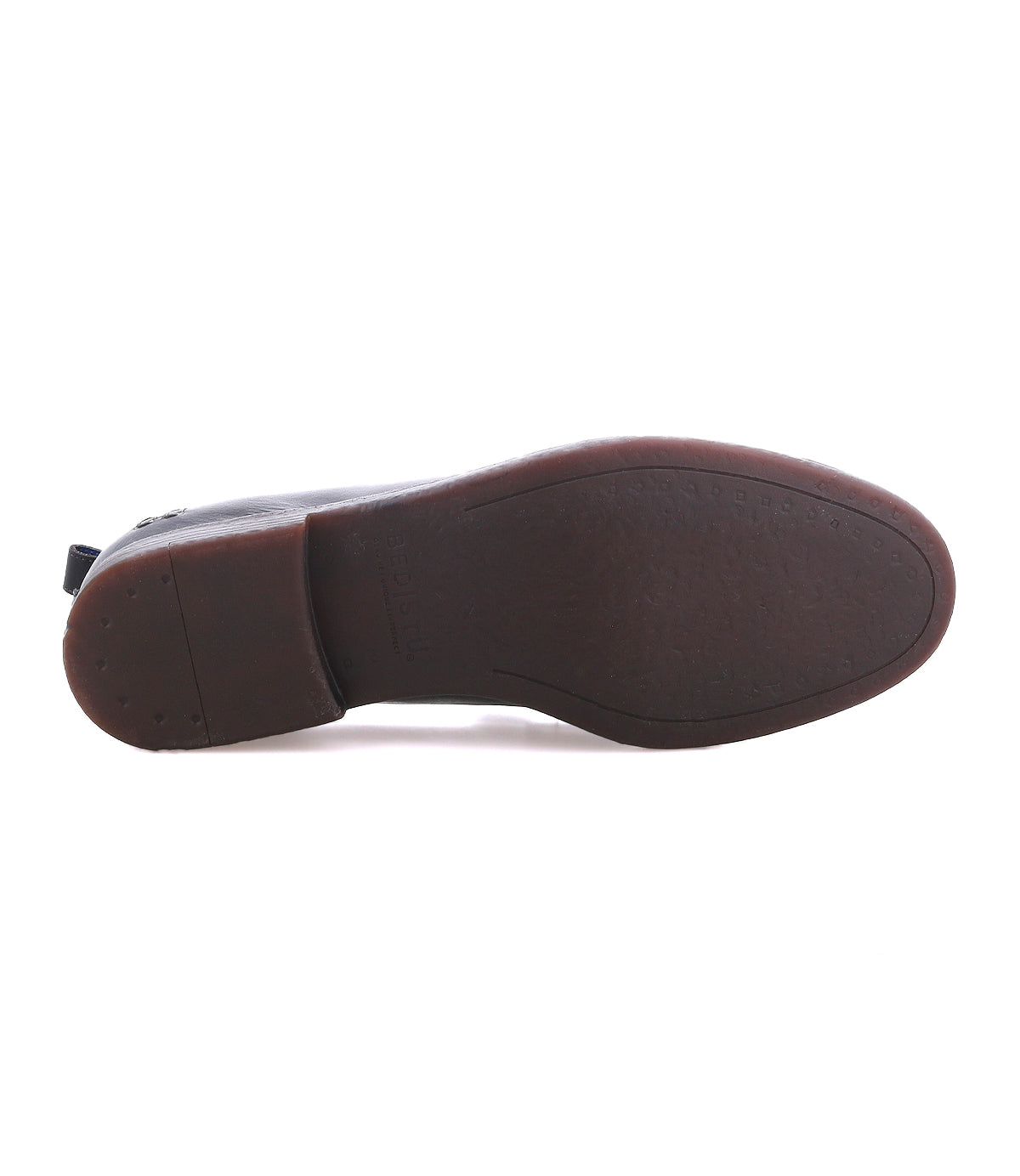The image shows the bottom view of the Bed|Stü Lumaro men’s loafer in dark brown, highlighting the sole and heel against a white background.