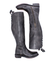 Bed|Stü Manchester Wide Calf dark grey boots with side zippers, lace-up back details, and a comfortable fit.