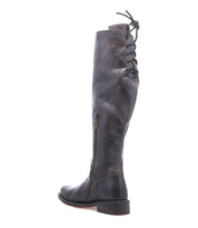 Bed|Stü Manchester Wide Calf dark brown knee-high boot with a side zipper and lace-up detail along the upper shaft.