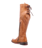 Bed|Stü Manchester Wide Calf tan leather knee-high boot with a side zipper and lace-up detail.