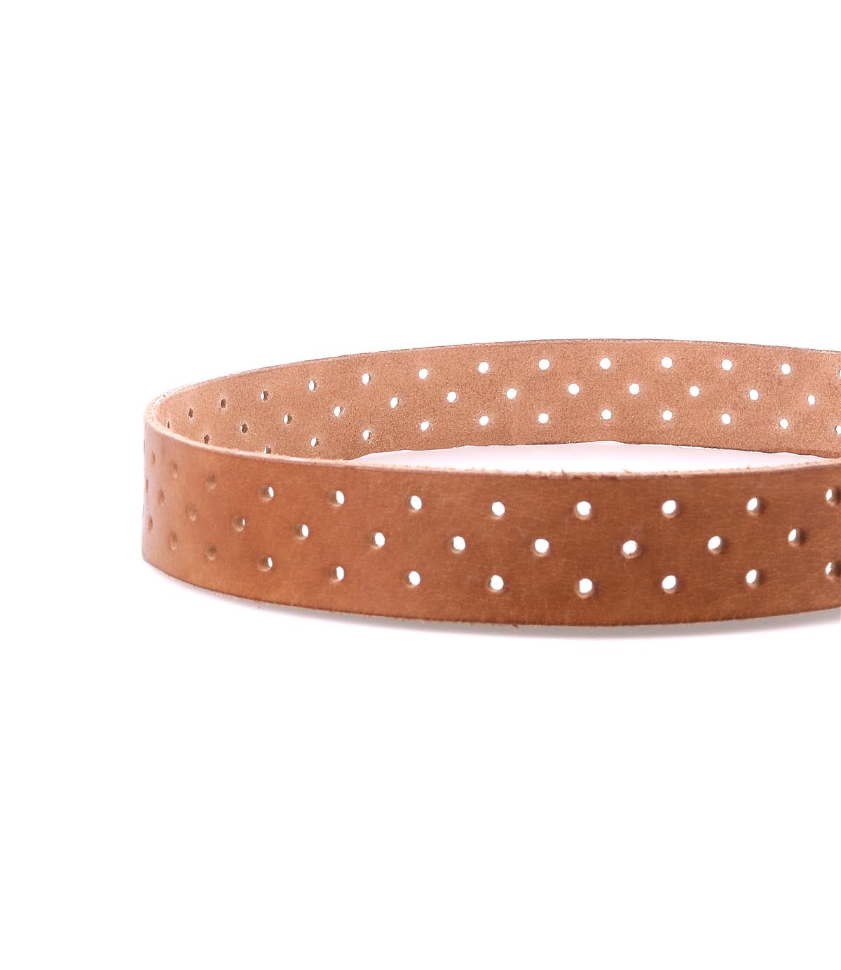 The Bed Stu Mccoy is a brown vegetable-tanned leather belt featuring evenly spaced round holes, displayed on a white background—a timeless accessory that pairs effortlessly with modern style.