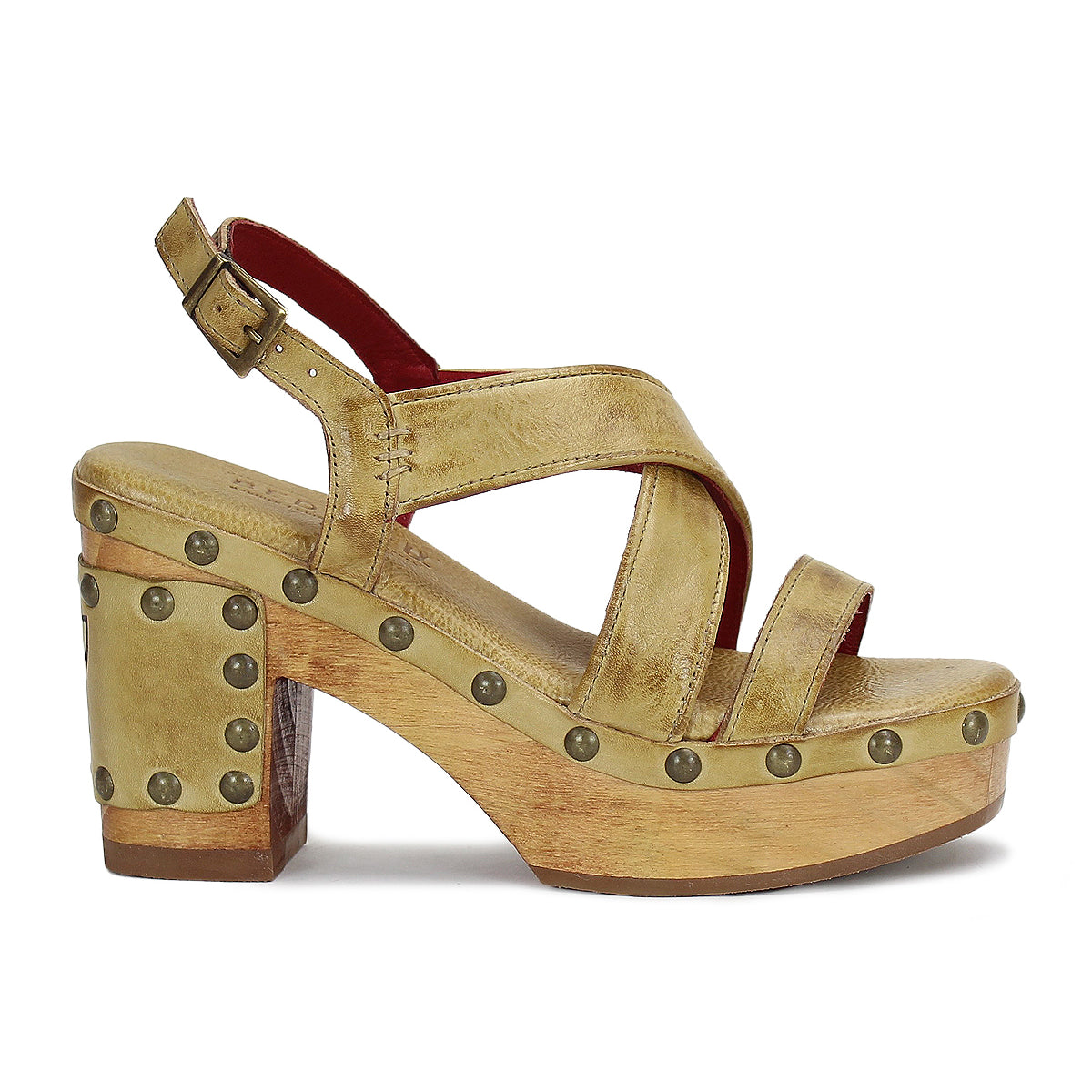 A comfortable Mediation sandal adorned with gold studs on the side, by Bed Stu.