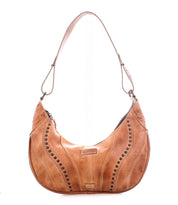 Bed|Stü Megara tan leather hobo bag with a single shoulder strap and rows of dark metal studs along the front.