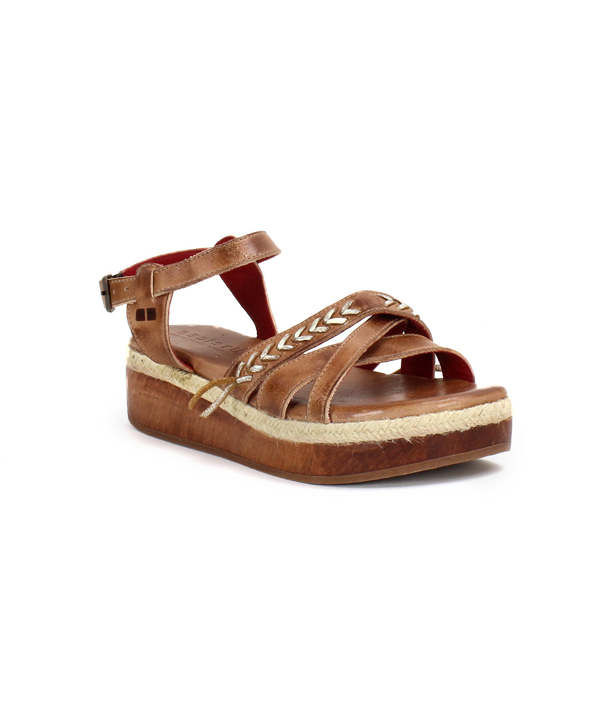 Brown women's espadrille sandal with stylish stitched straps and ankle strap by Bed Stu Necessary.