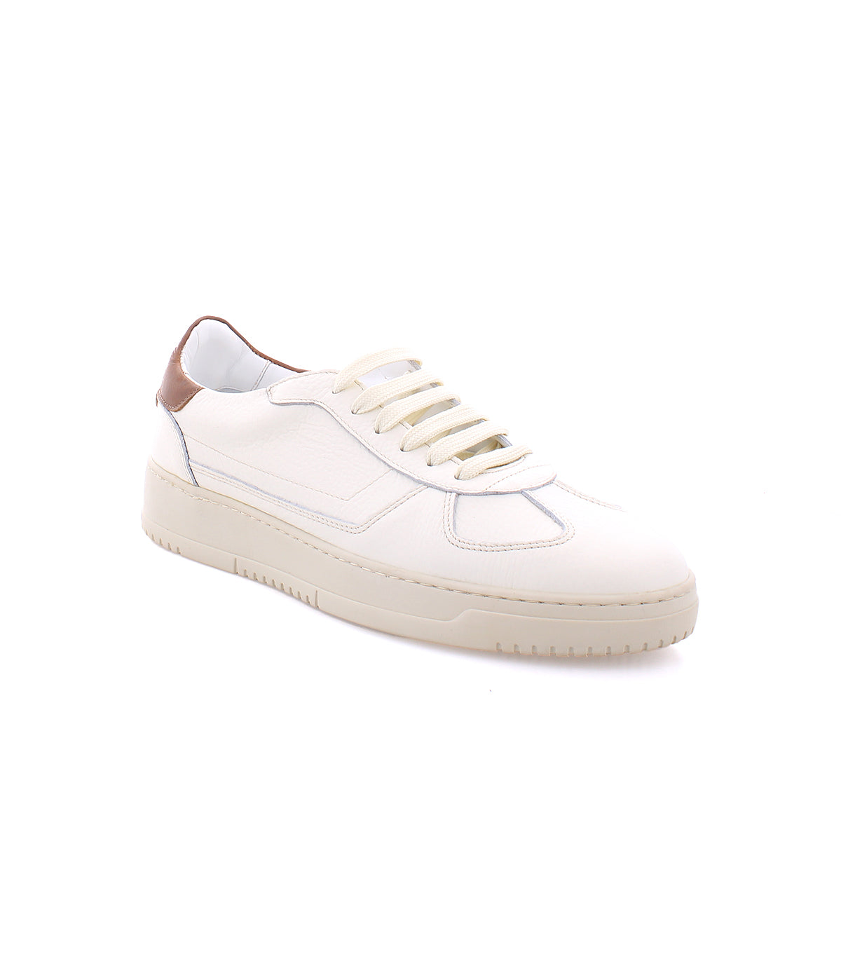 A single North sneaker from Bed Stu with high-quality leather, light beige outsole, and brown heel accents, viewed from an angle on a plain white background.