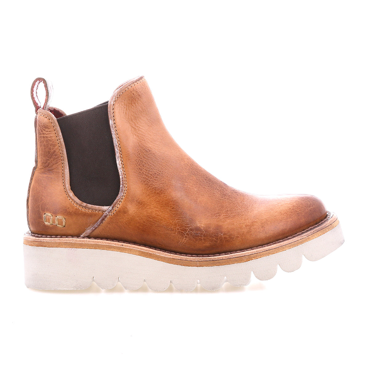 The Bed Stu Novel II is a tan leather Chelsea boot featuring elastic side panels, a back pull tab, premium leather upper, and a thick lightweight sole for all-day comfort.