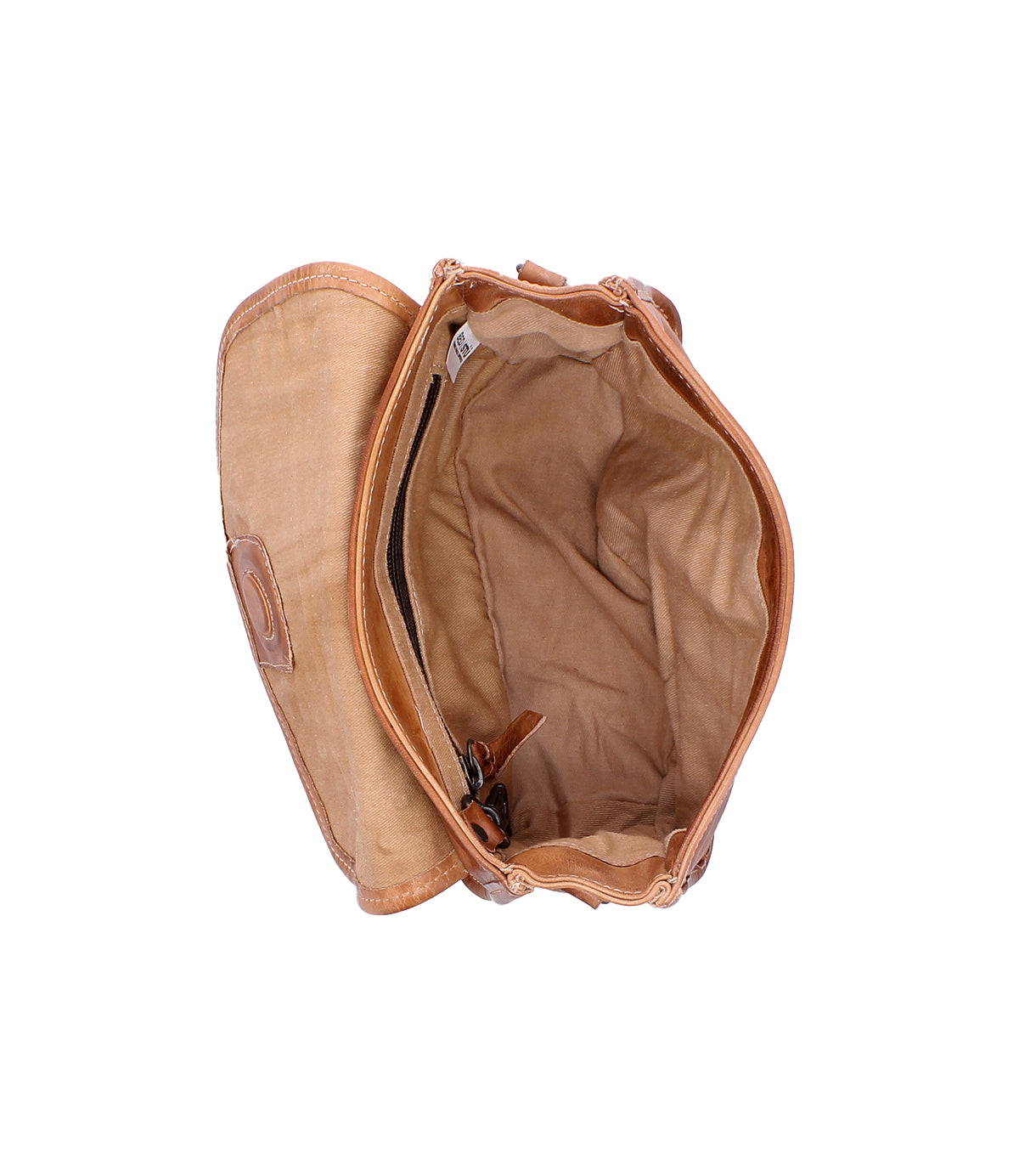 The Bed Stu Occurrence is a tan canvas shoulder bag with leather trim, featuring a spacious fabric-lined interior and zippered pocket—an ideal compact crossbody choice.