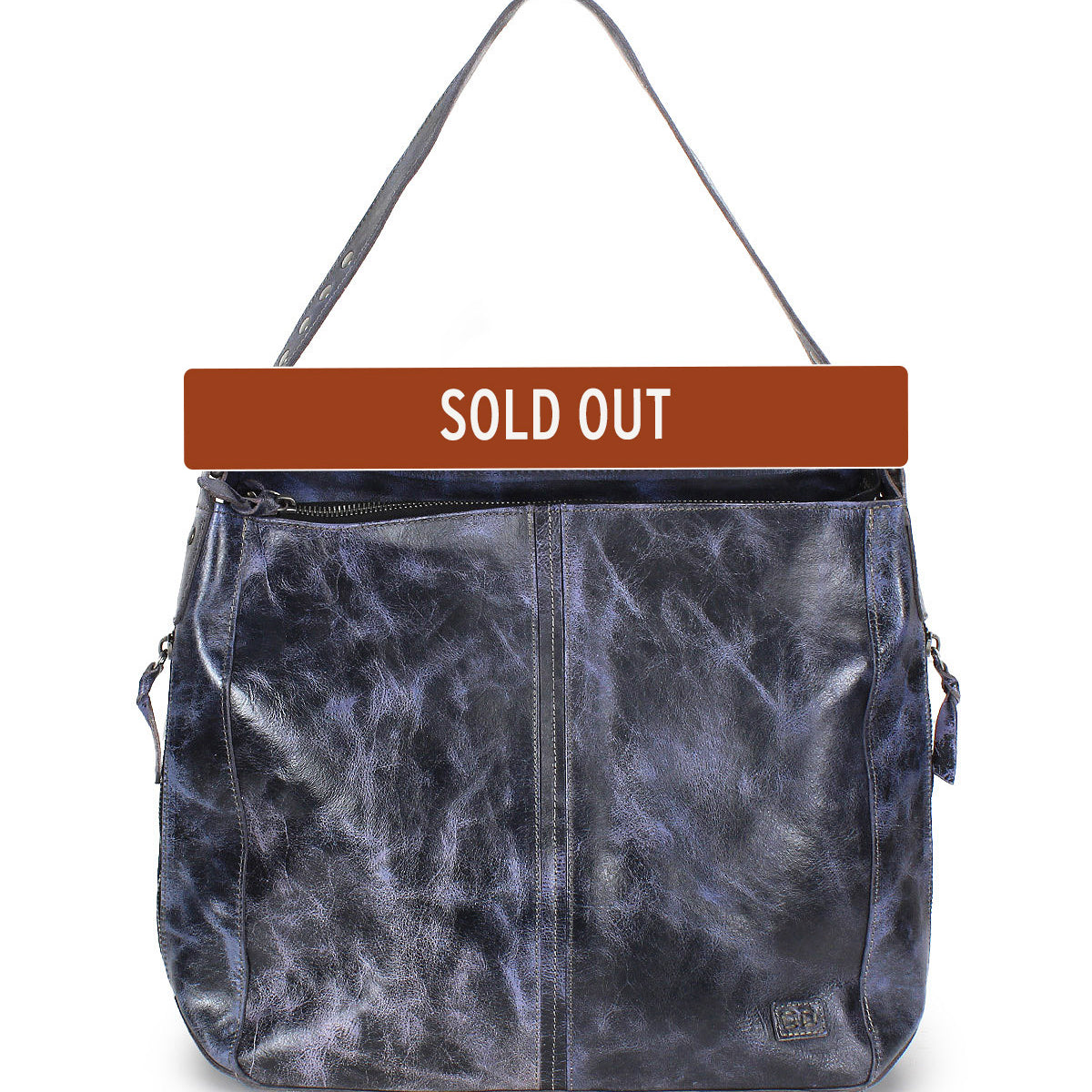 The Bed Stu Packet LTC II is a black leather shoulder tote bag with a "SOLD OUT" banner across the top.