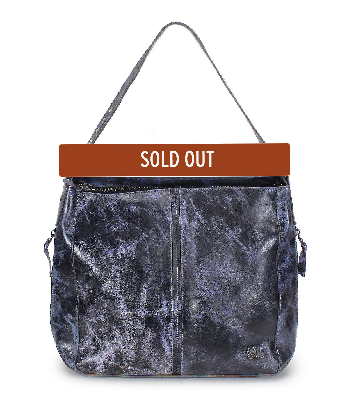 The Bed Stu Packet LTC II is a black leather shoulder tote bag with a "SOLD OUT" banner across the top.