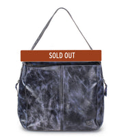 The Bed Stu Packet LTC II is a black leather shoulder tote bag with a "SOLD OUT" banner across the top.