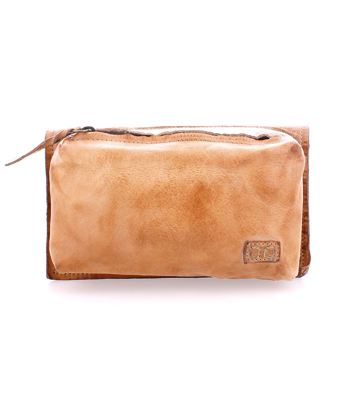 The Parle by Bed Stu is a versatile tan leather bag with a front zippered compartment and a discreet corner logo.