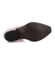 The sole of the "Raise" brown leather shoe has signature Western stitching with the Bed Stu brand name embossed near the heel.