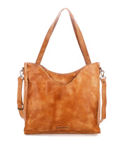 The Ridgefield by Bed|Stü is a tan, full-grain leather handbag featuring shoulder straps, a detachable crossbody strap, and a subtle brand logo on the front. With its smooth, slightly glossy finish and minimalist design, this daily tote offers an organized interior to keep your essentials in place.