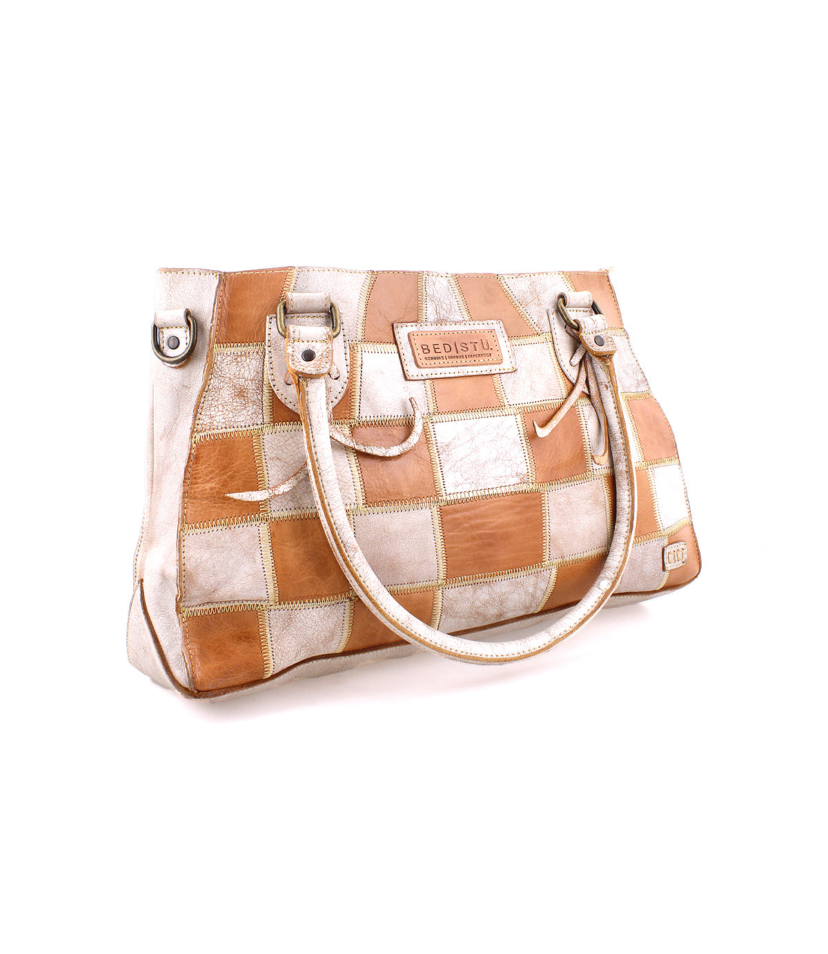 An environmentally responsible Rockababy SL handbag made from upcycled leather with a checkered pattern by Bed Stu.