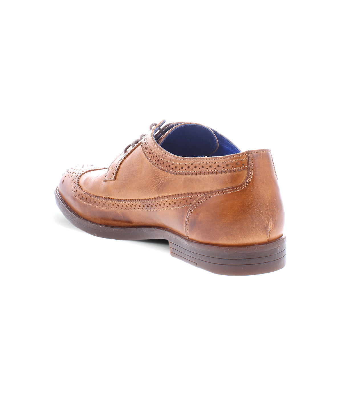The rear view of the Sandro II by Bed Stu, a brown handcrafted leather dress shoe featuring a wingtip design.