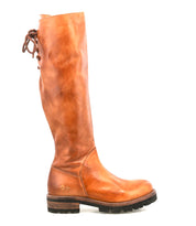 The Bed Stu Scope is a tall women's leather boot made from vegetable-tanned leather, featuring a rugged sole, low heel, and lace-up back detail, shown in profile against a white background.