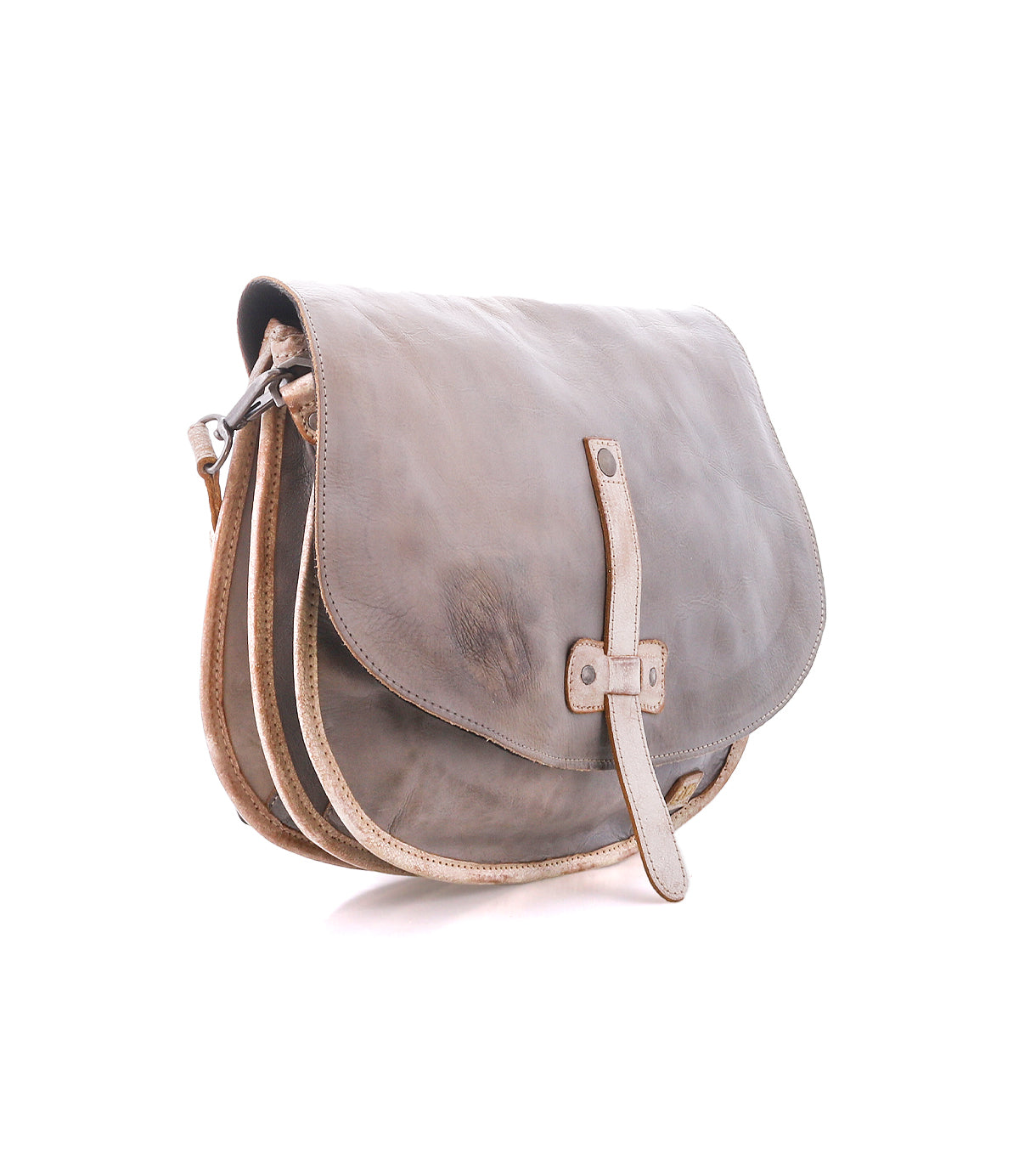 The Bed|Stü Sequoia is a brown satchel-style bag crafted from vegetable-tanned leather, featuring a front flap and strap closure, shown on a white background.