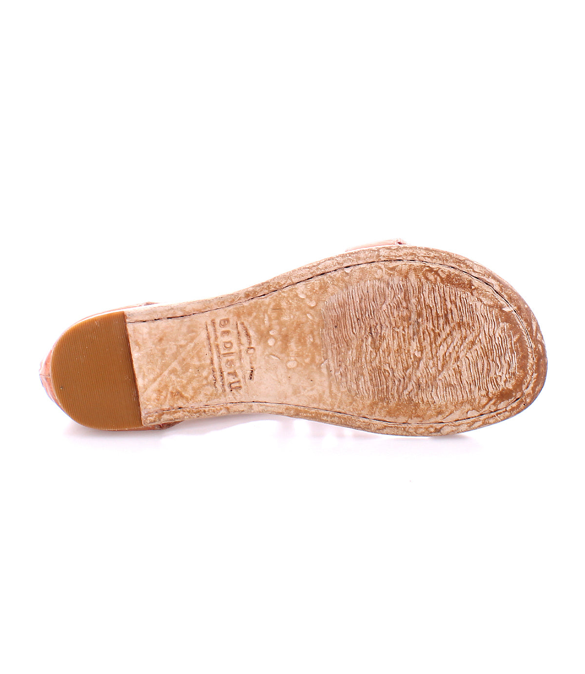 Sole of a Bed Stu Soto Cutout leather sandal against a white background.