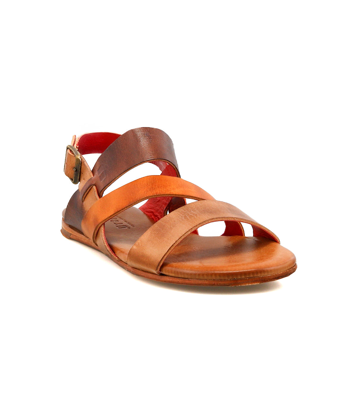 The Bed Stu Superb sandal features brown leather, multiple crisscross straps, an open toe, a flat sole, and an adjustable ankle strap with metal buckle—ideal for daily use and shown on a white background.