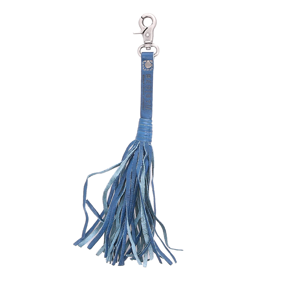 A blue leather Tassel Clip with a tassel, perfect for adding a touch of personal expression to your accessories. (Bed Stu)