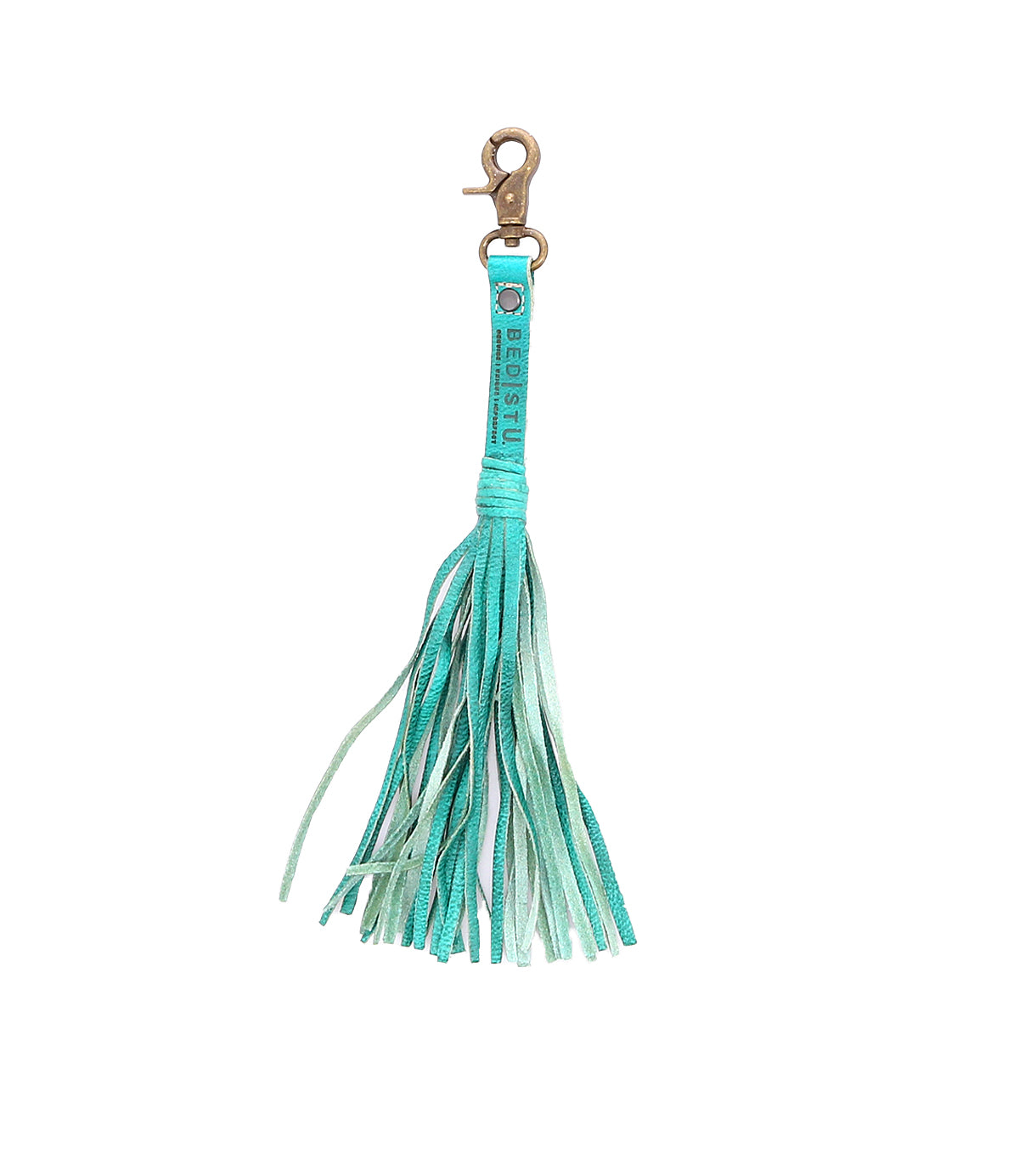 Turquoise leather Bed Stu Tassel Clip, an accessory for personal expression.