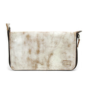 A white and brown Bed Stu Templeton II leather wallet on a white background.
