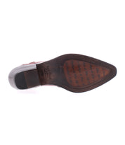 Bottom view of the Bed Stu Tentativa, a pointed leather dress shoe featuring artisan detail on the dark brown sole with visible stitching and slight wear near the toe.