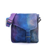 A handmade blue and purple leather Venice Beach crossbody bag with a strap by Bed Stu.