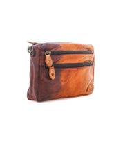 Bed Stu Viana II multi-tonal leather crossbody bag with two front zippered pockets and a top zipper closure.