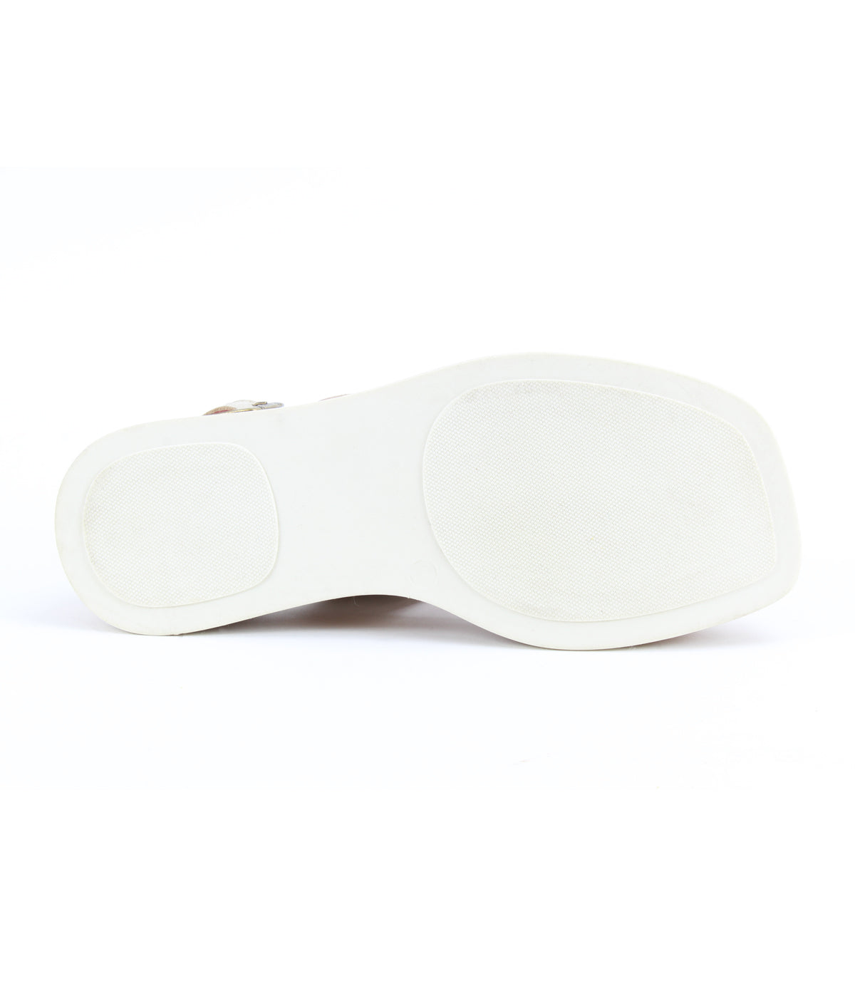 The image displays the bottom view of Bed Stu's Vice sandal, featuring a white platform sole with textured grip areas on the heel and forefoot.
