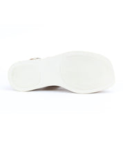 The image displays the bottom view of Bed Stu's Vice sandal, featuring a white platform sole with textured grip areas on the heel and forefoot.