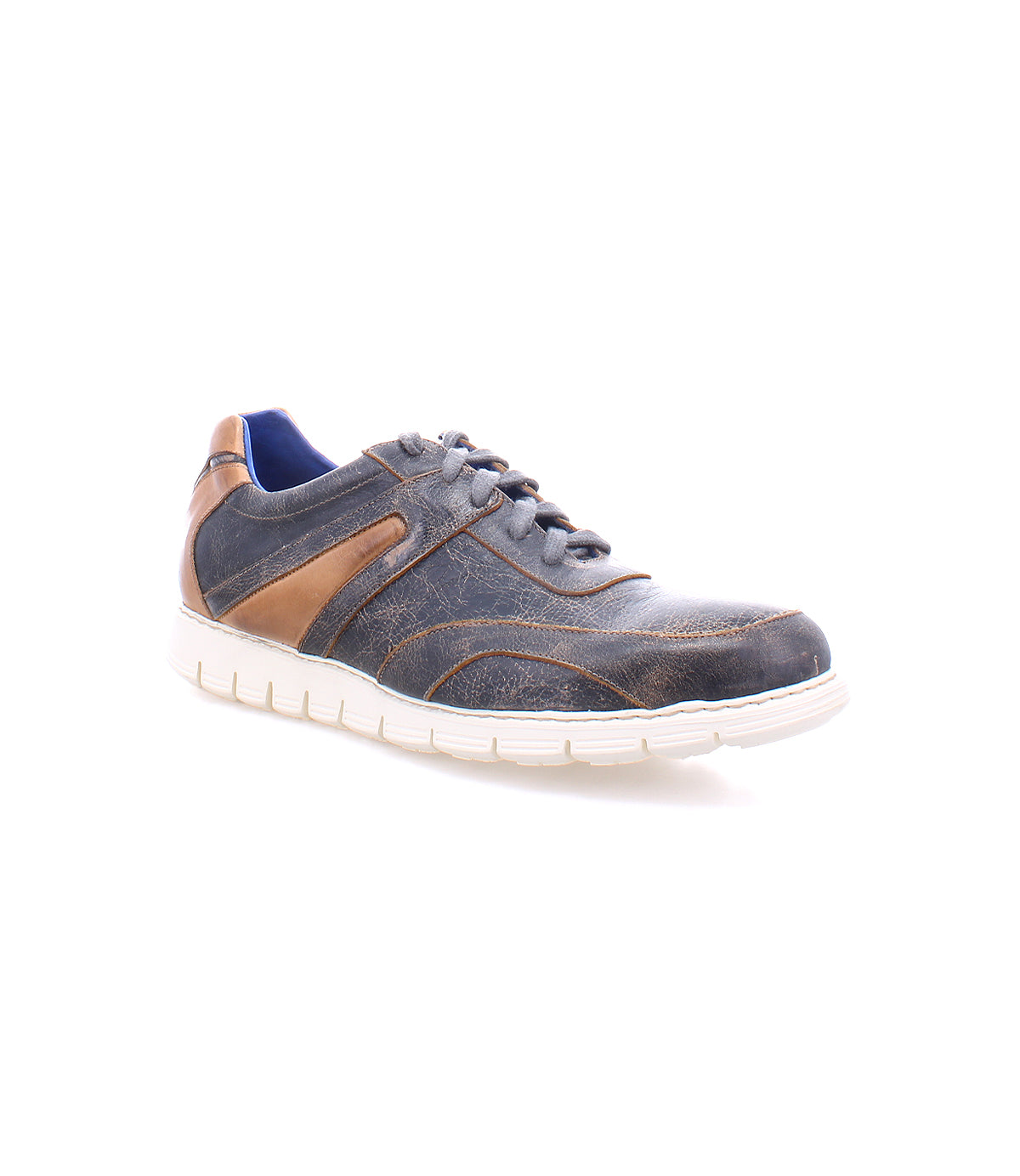 A comfortable pair of Bed Stu Wardell men's lace-up shoes in blue and brown.